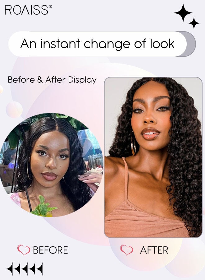 رويس شعر مستعار طويل مجعد للنساء، شعر مستعار مجعد صغير أسود ناعم مع دانتيل أمامي، مظهر طبيعي صناعي للحفلات التنكرية، ملابس يومية، 60 سم (23.6 بوصة) - Image 2