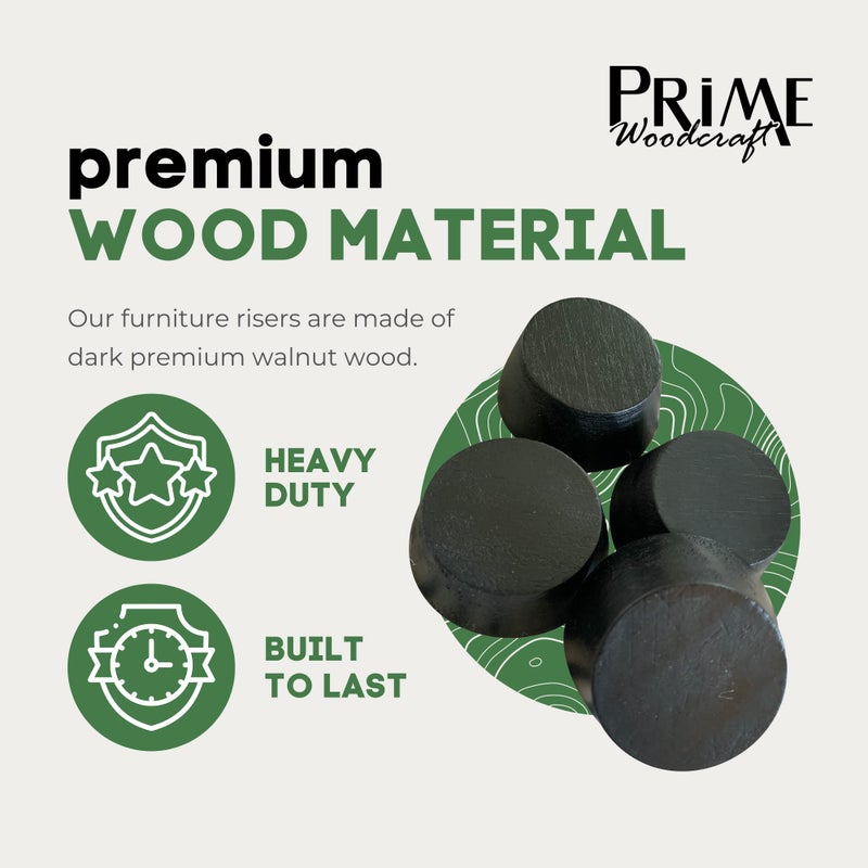 Prime Woodcraft Walnut Wood Furniture Risers - 1 Inch Height, 4 Risers, Walnut - Extra Height for Cleaning & Convenience - Bed Risers, Desk Riser, Table Risers, Furniture Legs, Sofa Risers - Image 3