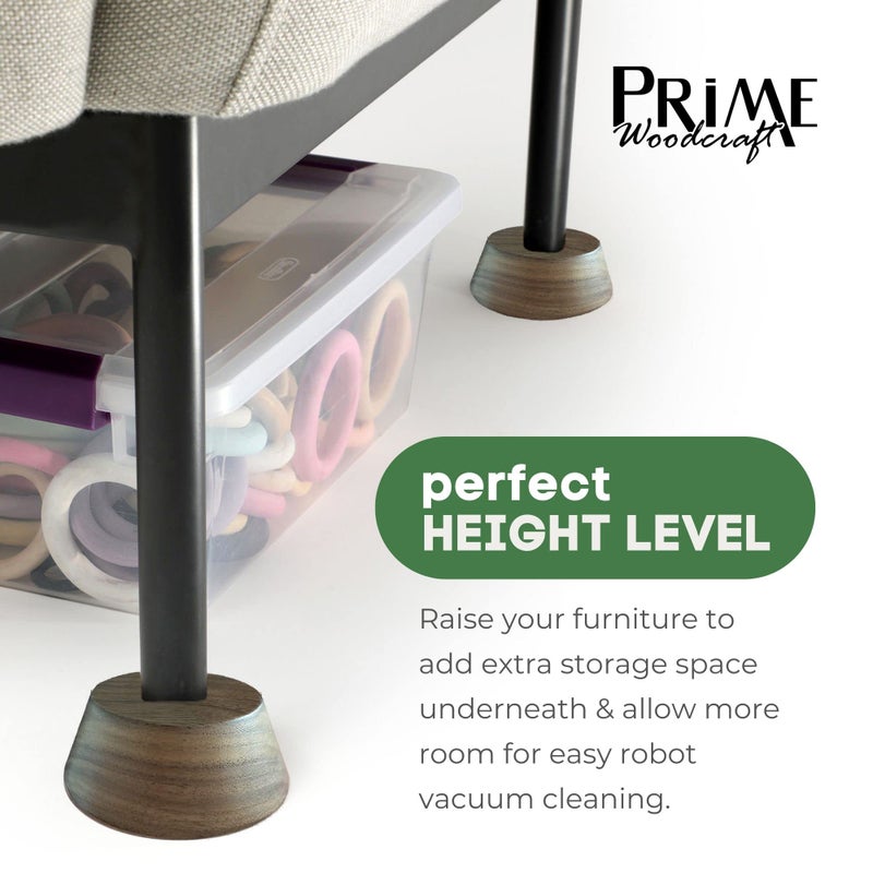Prime Woodcraft Walnut Wood Furniture Risers - 1 Inch Height, 4 Risers, Walnut - Extra Height for Cleaning & Convenience - Bed Risers, Desk Riser, Table Risers, Furniture Legs, Sofa Risers - Image 4