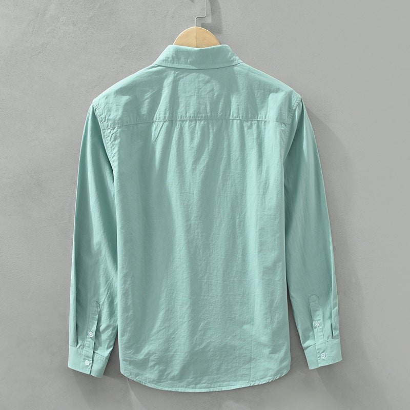 6667 Japanese Style Fresh Solid Color Long Sleeve Shirt Loose Lapel Pure Cotton Fashion Artistic Casual Shirt - Image 3