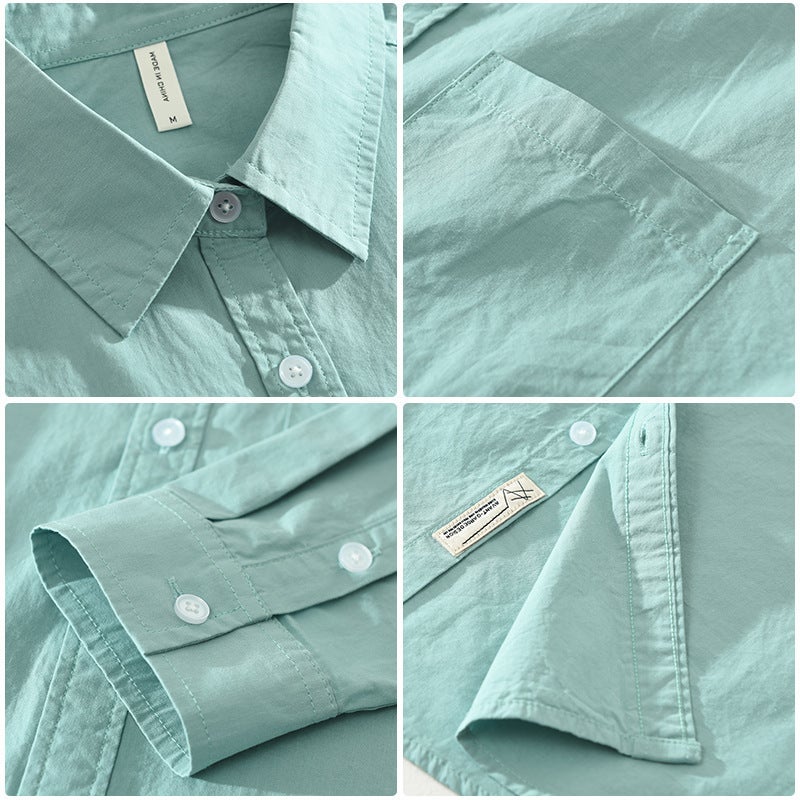 6667 Japanese Style Fresh Solid Color Long Sleeve Shirt Loose Lapel Pure Cotton Fashion Artistic Casual Shirt - Image 5