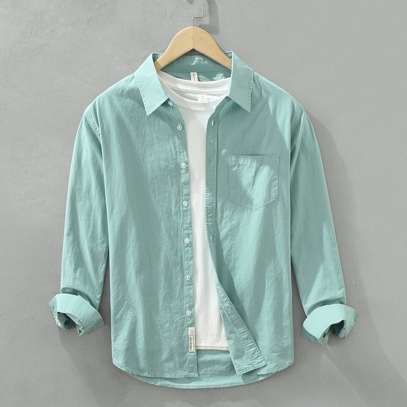 6667 Japanese Style Fresh Solid Color Long Sleeve Shirt Loose Lapel Pure Cotton Fashion Artistic Casual Shirt - Image 1