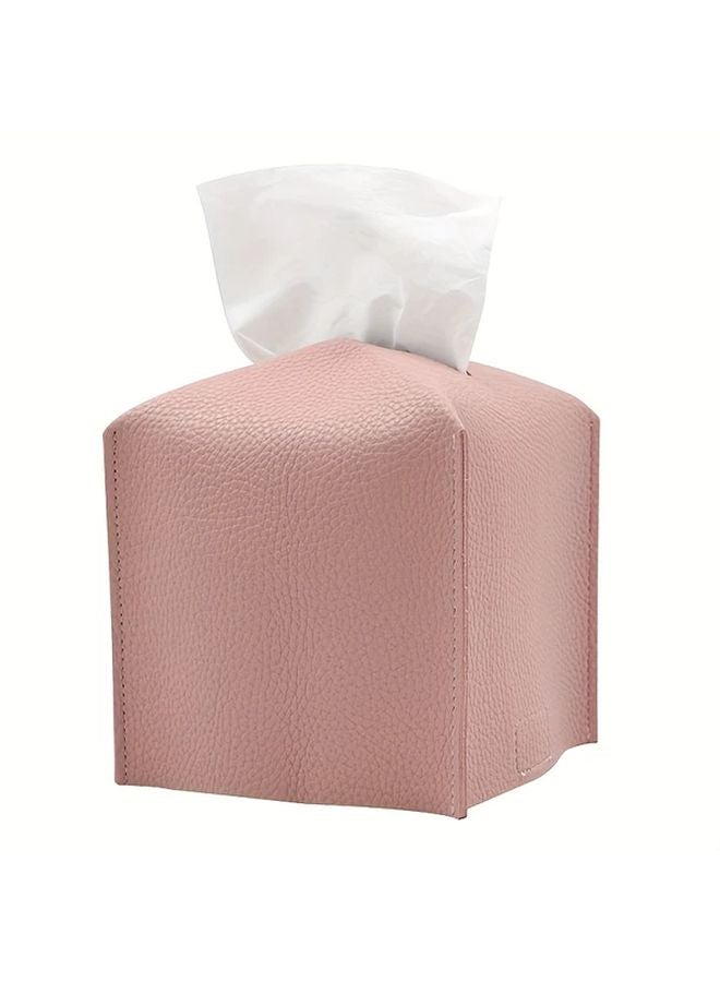 حامل مناديل من جلد البولي يوريثان الوردي مع ربطة زينة decorative bow للطاولة أو الحمام أو المكتب - Image 1