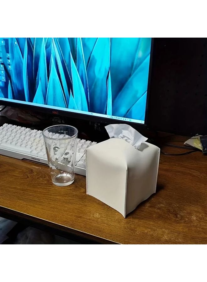 حامل مناديل من جلد البولي يوريثان الوردي مع ربطة زينة decorative bow للطاولة أو الحمام أو المكتب - Image 5