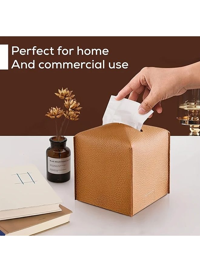 حامل مناديل من جلد البولي يوريثان الوردي مع ربطة زينة decorative bow للطاولة أو الحمام أو المكتب - Image 3