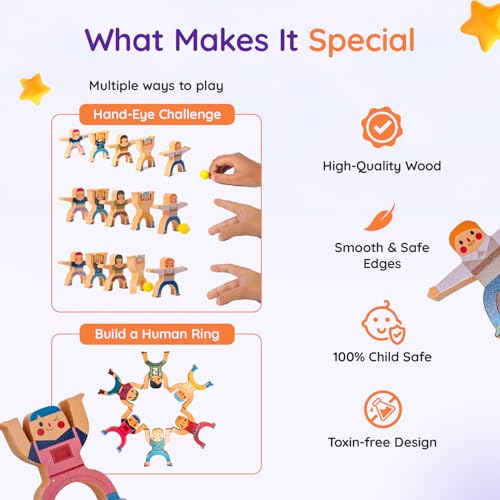 Tinker Box TinkerBox Stack & Balance Human Tower | Wooden Interlocking Toy Set | Promotes Critical Thinking & Creativity | Early Learning Educational Game for Kids Children Boys Girls - Image 5