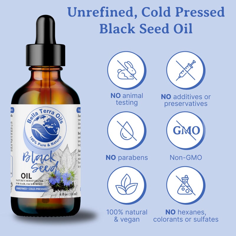 Bella Terra Oils - Black Seed Oil 16oz - Purity from Black Cumin Seeds, Bursting with Omega Fatty Acids & Vitamins, Enhance Your Beauty Regimen - Image 4