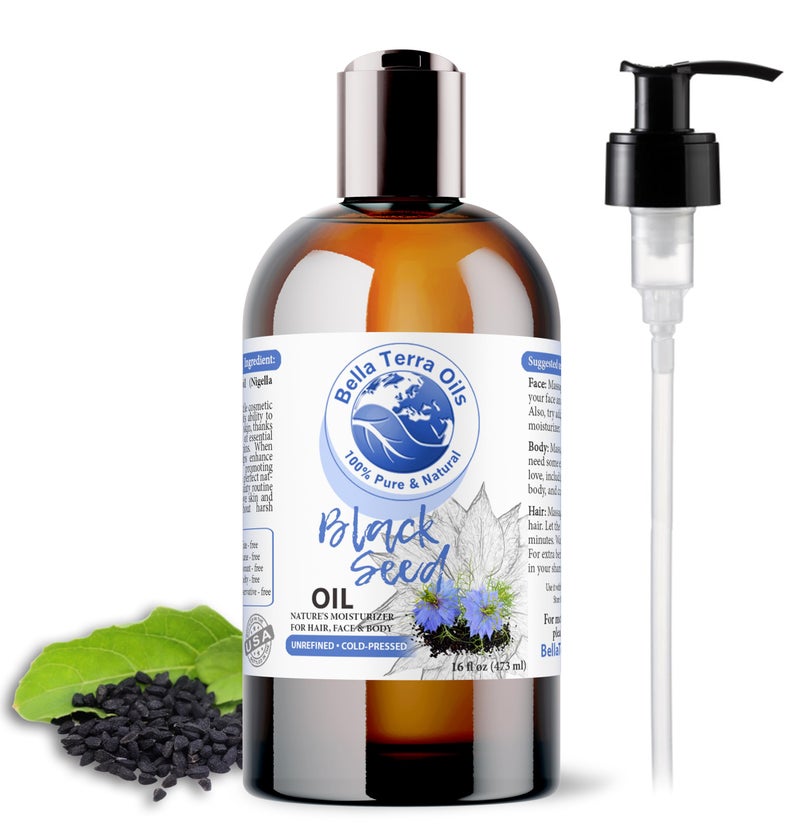 Bella Terra Oils - Black Seed Oil 16oz - Purity from Black Cumin Seeds, Bursting with Omega Fatty Acids & Vitamins, Enhance Your Beauty Regimen - Image 1