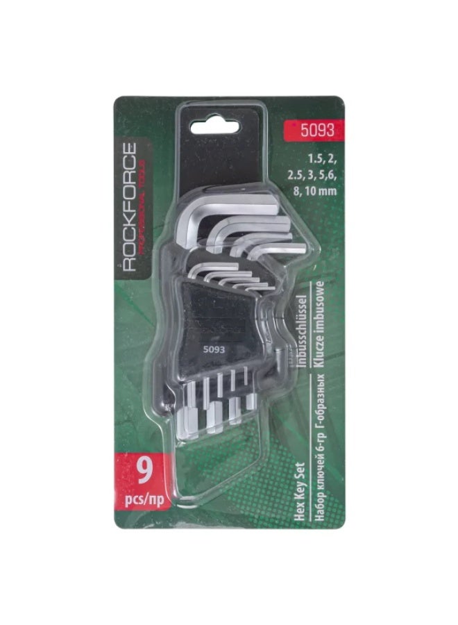 ROCKFORCE L-type Hex-wrenches set 9pcs (1.5, 2, 2.5, 3-6, 8, 10mm), in plastic holder - Image 1