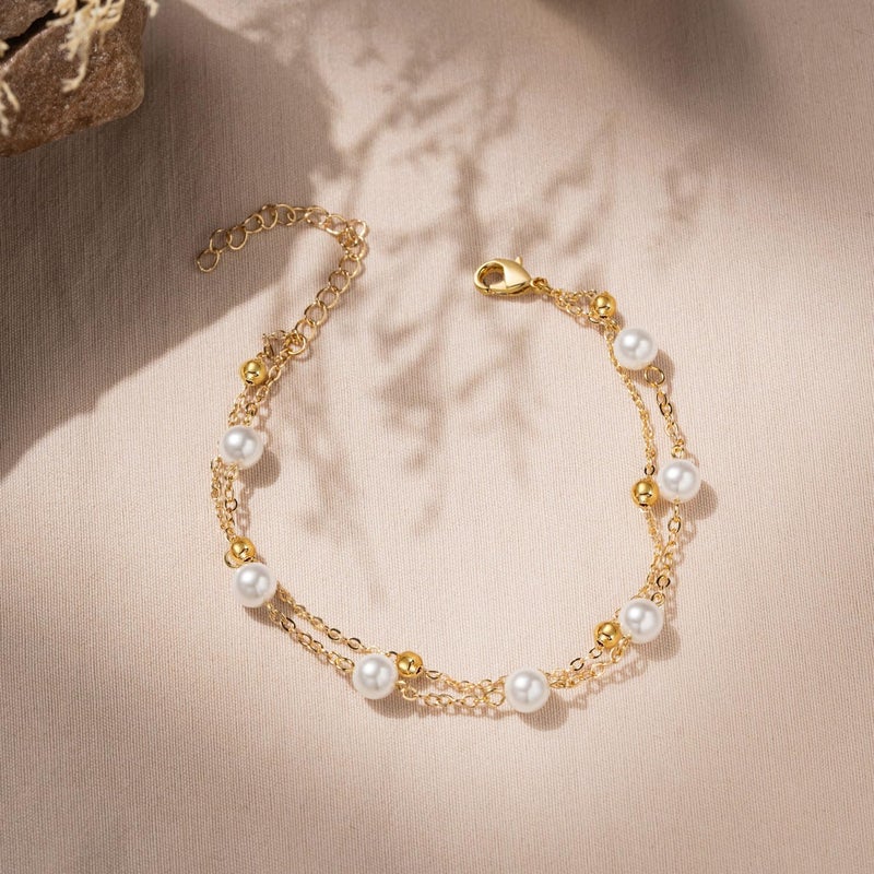 enasal Bridesmaid Gifts for Wedding Day, Bridesmaid Proposal Gifts Set of 4, Gold Pearl Bracelets for Women, Maid of Honor Gift for Her, Layered Bracelets for Wedding Bridal Party (A 4Pcs) - Image 4