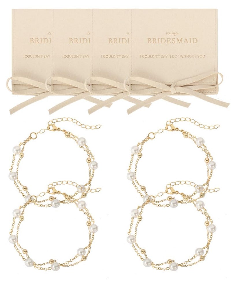 enasal Bridesmaid Gifts for Wedding Day, Bridesmaid Proposal Gifts Set of 4, Gold Pearl Bracelets for Women, Maid of Honor Gift for Her, Layered Bracelets for Wedding Bridal Party (A 4Pcs) - Image 1