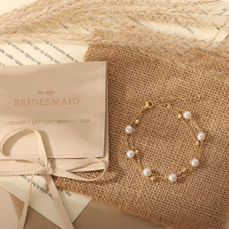 enasal Bridesmaid Gifts for Wedding Day, Bridesmaid Proposal Gifts Set of 4, Gold Pearl Bracelets for Women, Maid of Honor Gift for Her, Layered Bracelets for Wedding Bridal Party (A 4Pcs) - Image 5