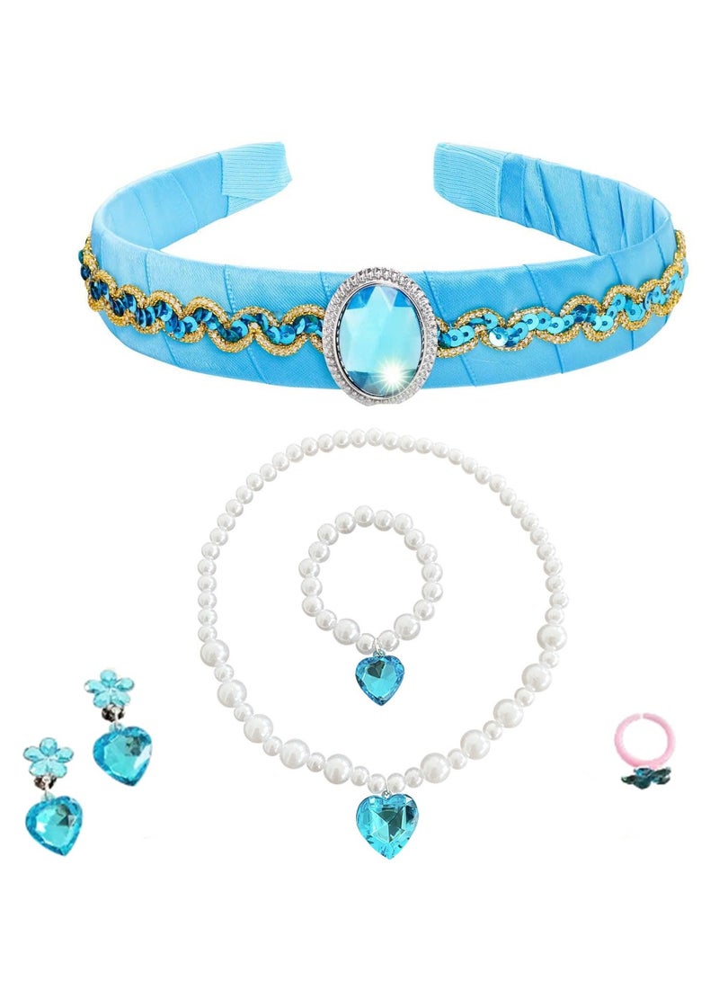 Princess Costume Headband  Jewelry Set, Role Play Dress Up Accessories for Kids, Durable Acrylic Crown Tiara and Necklace (Blue) - Image 1