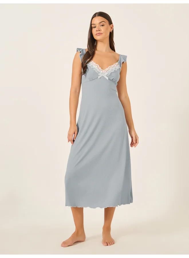 ستايلي Styli Unwind Lace Trim Lettuce Edge Plunge Neck Nightdress