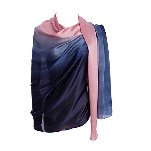 CYZLANN Women's Scarves 100% Silk Long Lightweight Scarfs for women（pink blue） - Image 1