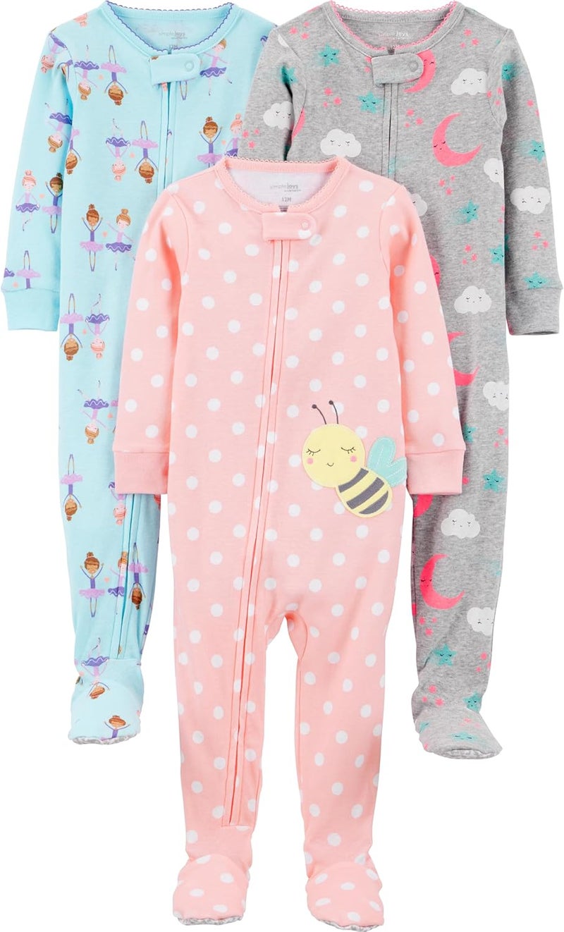 Simple Joys by Carter's girls 3-pack Snug Fit Footed Cotton Pajamas Baby and Toddler Sleepers (pack of 3) - Image 1