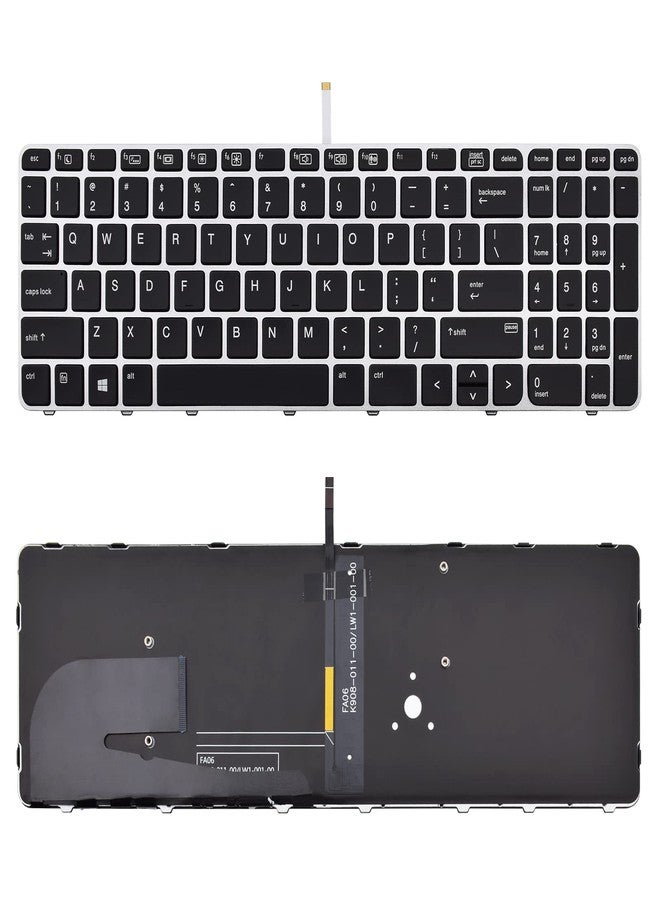 صن مول لوحة مفاتيح بديلة من صن مول متوافقة مع أجهزة HP EliteBook 755 G3 و755 G4 و850 G3 و850 G4 وZbook 15U G3 بإطار فضي وإضاءة خلفية وبدون مؤشر. - Image 1