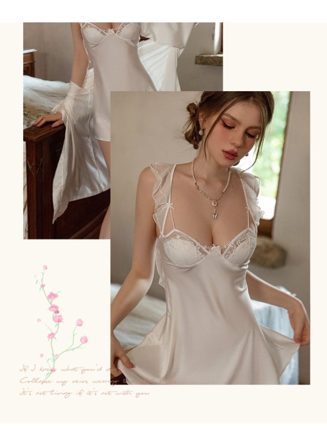 Elegant Satin Babydoll Lingerie Set with G-String - V-Neck Ruffle Sleeve Nightwear - Image 4