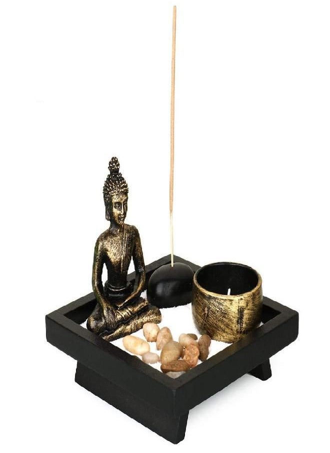 Jessie jessie Zen Garden Buddha Candle Holders Ornament for Natural Stone Rattan Incense Gift Set Incense Holder  - Image 1