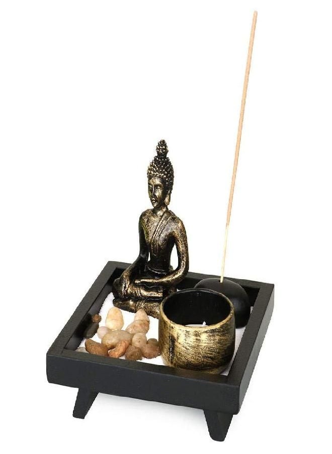 Jessie jessie Zen Garden Buddha Candle Holders Ornament for Natural Stone Rattan Incense Gift Set Incense Holder  - Image 5