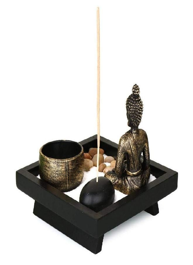 Jessie jessie Zen Garden Buddha Candle Holders Ornament for Natural Stone Rattan Incense Gift Set Incense Holder  - Image 3