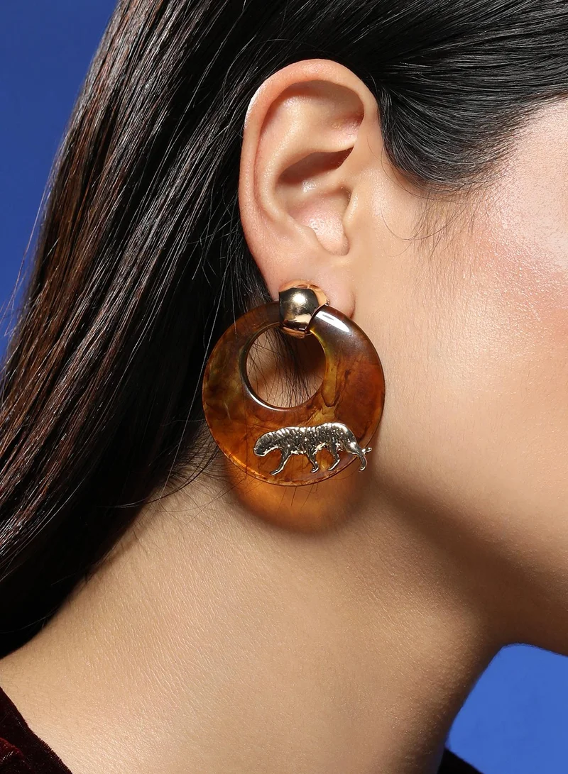 سوهي أقراط نسائية دائرية بنقشة الفهد لون ذهبي كاليفورنيا من الأكريليك المعدني والمعدن مع إغلاق بالدفع