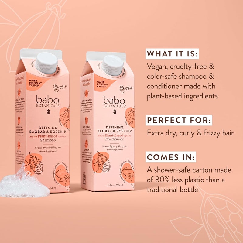 Babo Botanicals Defining Baobab & Rosehip Shampoo â€“ For extra dry, curly hair â€“ Smooth & Define â€“ Passion Fruit Ferment for scalp â€“ Water-Resistant Carton w. 80% Less Plastic â€“ Vegan - Image 2