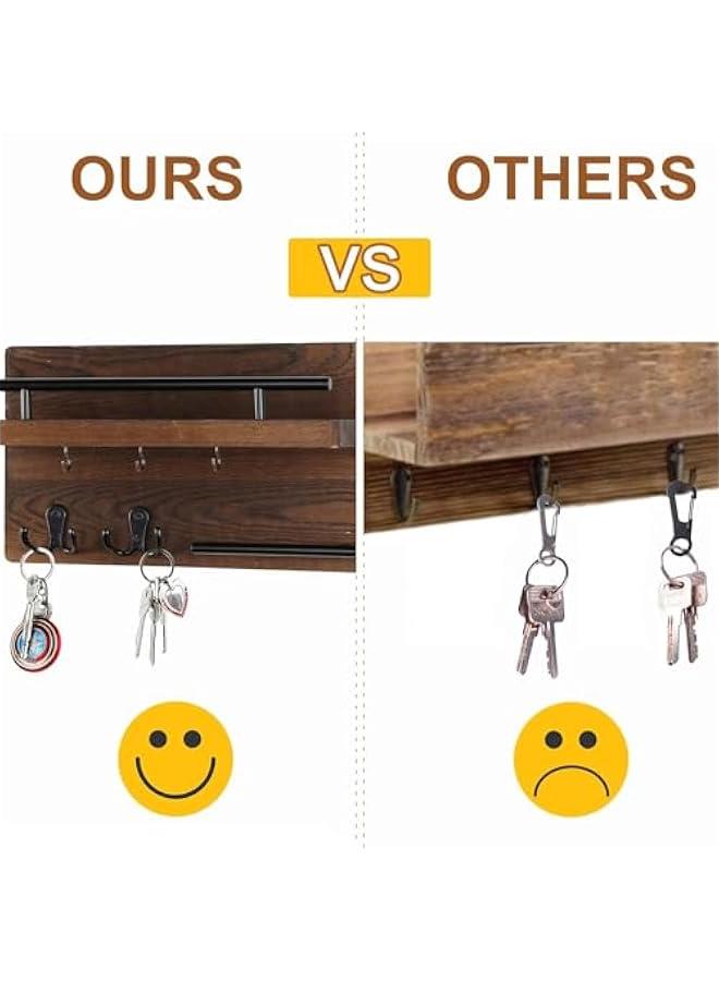MIXDE Wall Mounted Key Holder/Hangers for Wall Decorative with 5 Key Hooks, Wooden Mail Rack Organizer with Shelf, Rustic Home Decor for Entryway Mudroom Hallway Office (Brown) - Image 4