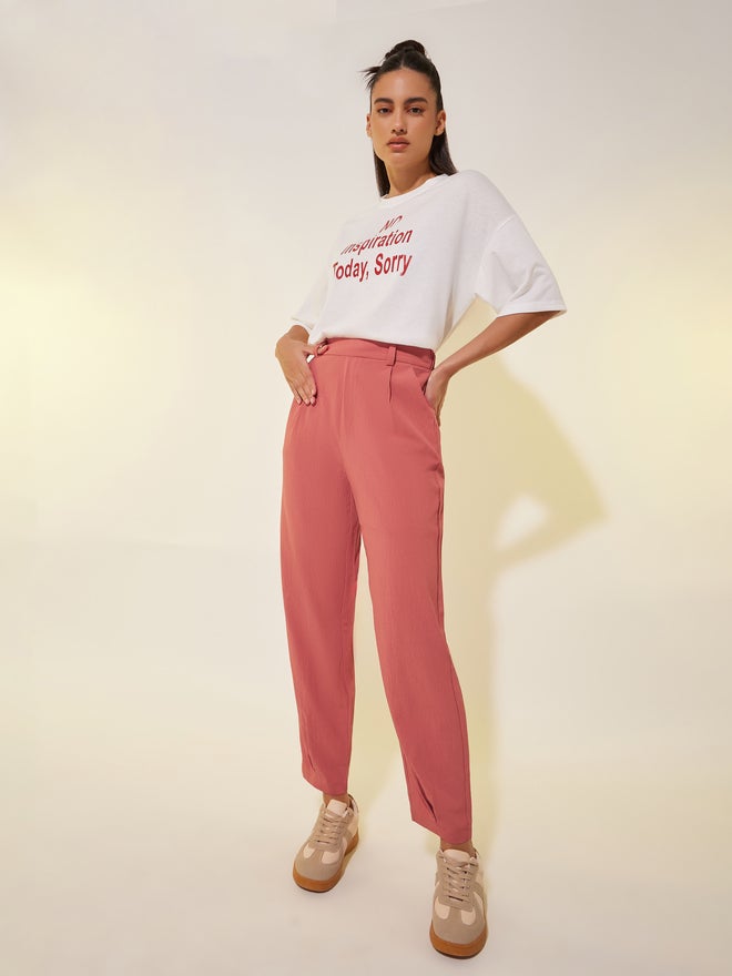 Take Two Take Two Solid Pleated Loose Fit Pants with Belt Loops  - Image 1