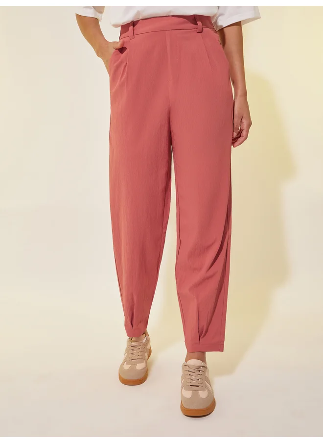 تايك تو Take Two Solid Pleated Loose Fit Pants with Belt Loops
