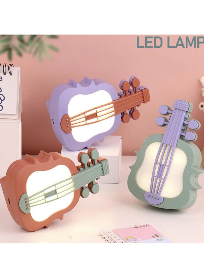 مصباح مكتب للأطفال بشكل كمان – ضوء ليلي LED محمول قابل لإعادة الشحن، تصميم كرتوني لطيف، إضاءة بلاستيكية إبداعية لطاولة السرير، هدية مثالية للصغار