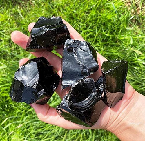 Zenkeeper 1Lb Black Obsidian Crystal Rocks Raw Stones for Tumbling Black Obsidian Crystals Bulk Rough Gemstone for Jewelry Making Healing Meditation Sculpture
