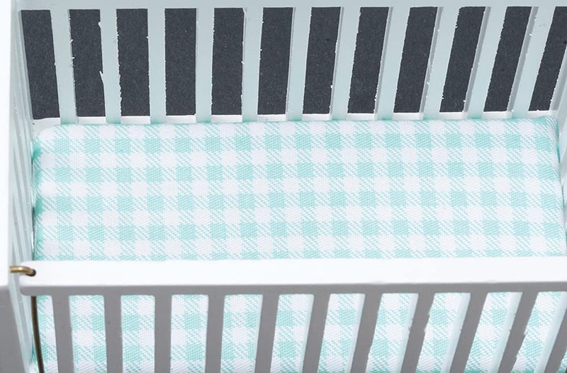 Classics by Handley Dollhouse Miniature White Slatted Nursery Crib with Blue Fabric - Image 3