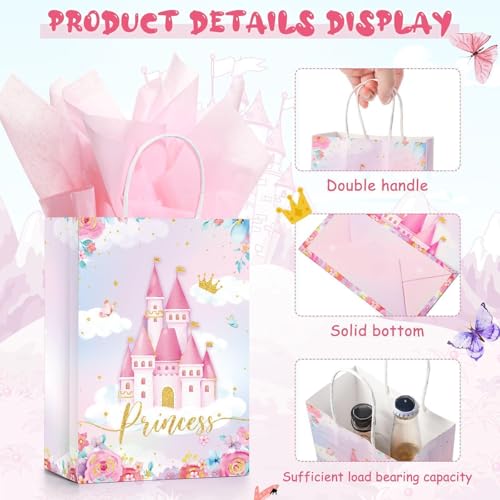 Nezyo 16 Pcs Princess Prince Party Favor Bags Prince Princess Goodie Gift Candy Bags for Birthday Baby Shower Party Favors(Pink and Blue Castle) - Image 5
