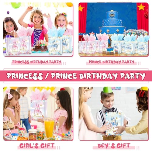 Nezyo 16 Pcs Princess Prince Party Favor Bags Prince Princess Goodie Gift Candy Bags for Birthday Baby Shower Party Favors(Pink and Blue Castle) - Image 4