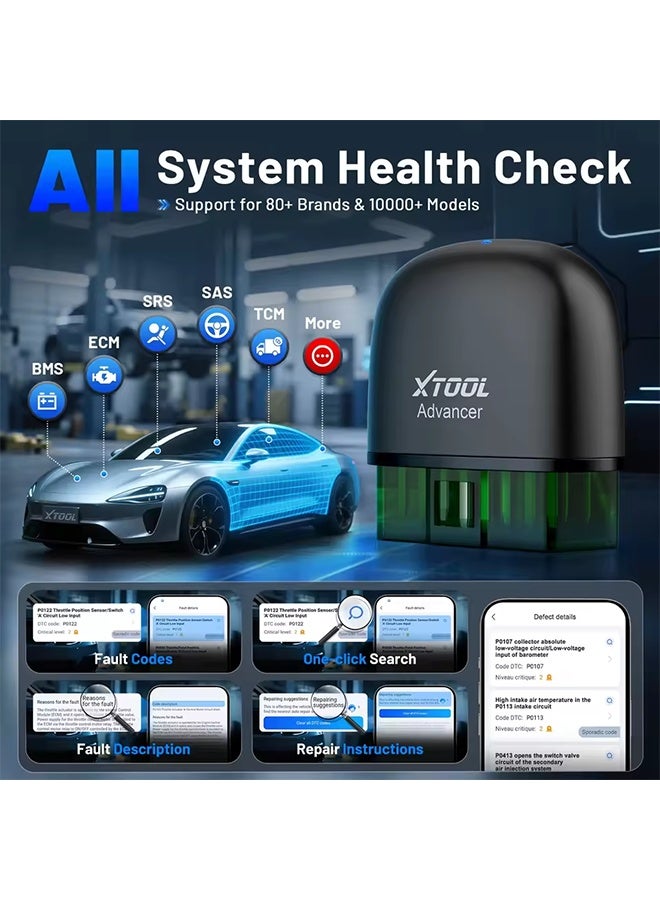 XTOOL Advancer AD20PRO OBD2 Bluetooth Scanner Full System Car Diagnostic Tool obd2 Scanner Oil Reset & Battery Tests Code Reader - Image 5