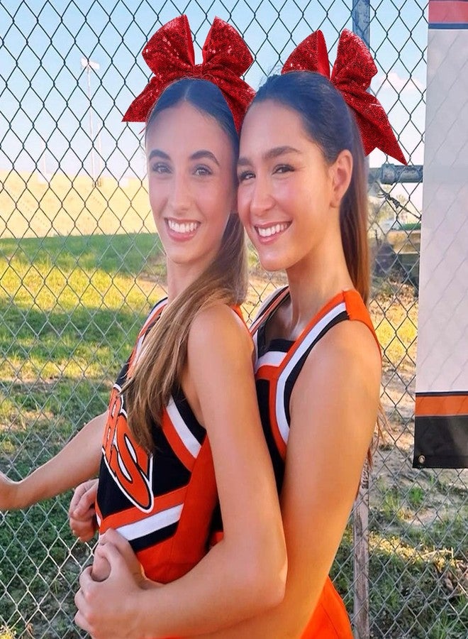 CN 7" Glitter Cheer Hair Bows for Cheerleader Red Large Ponytail Holder Elastic Band Handmade for Cheerleading Teen Women Girls College Sports 1pcs - Image 2