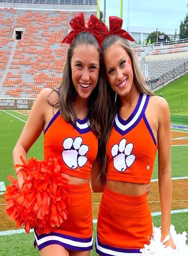 CN 7" Glitter Cheer Hair Bows for Cheerleader Red Large Ponytail Holder Elastic Band Handmade for Cheerleading Teen Women Girls College Sports 1pcs - Image 5