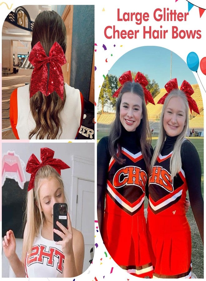 CN 7" Glitter Cheer Hair Bows for Cheerleader Red Large Ponytail Holder Elastic Band Handmade for Cheerleading Teen Women Girls College Sports 1pcs - Image 4
