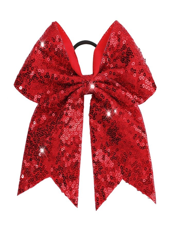 CN 7" Glitter Cheer Hair Bows for Cheerleader Red Large Ponytail Holder Elastic Band Handmade for Cheerleading Teen Women Girls College Sports 1pcs - Image 1