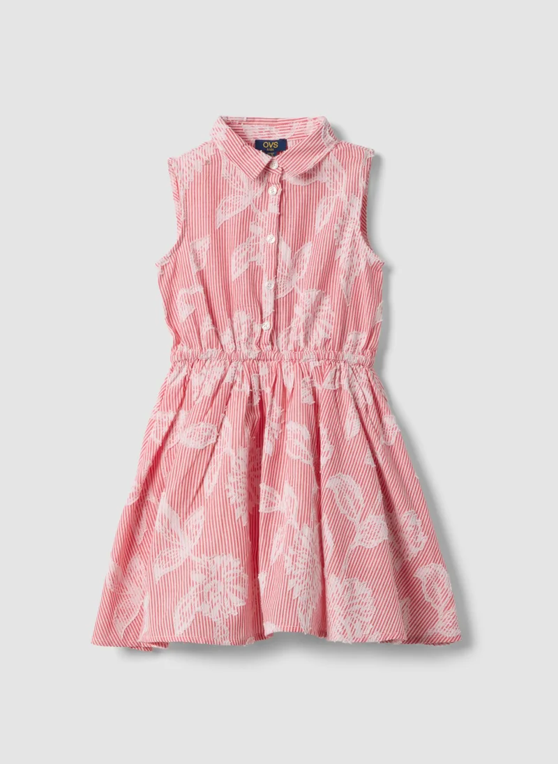 او في اس OVS Girls Pure Cotton Pink Striped Dress