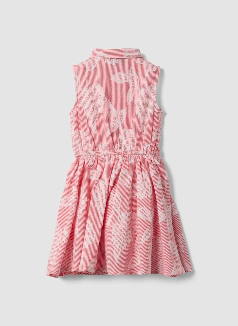 او في اس OVS Girls Pure Cotton Pink Striped Dress