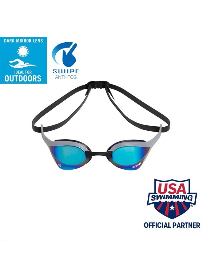 arena Unisex Cobra Ultra Swipe Racing Swim Goggles For Men And Women Swipe Anti-Fog Technology Polycarbonate Mirror Lens, Blue/Silver - Image 3
