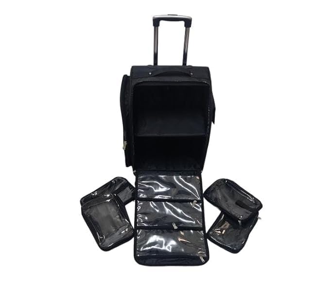 Qtavia Rolling Makeup Train Case Hairstylist Traveling Bag with 4 Wheels Heat Insulation Full Layer Adjustable Dividers Hair Tools and Cosmetics Storage Organizer Trolley Suitcase Makeup Cart  - Image 3