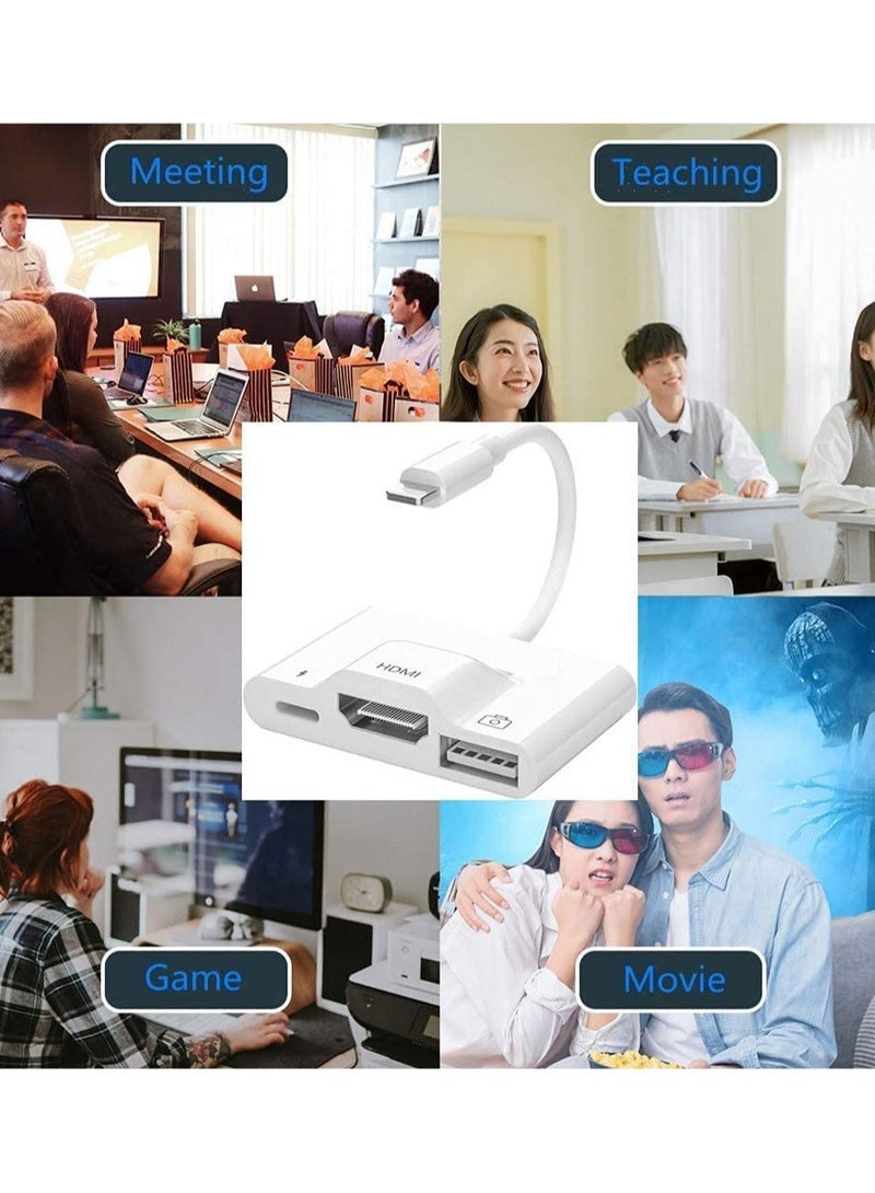 Lightning to USB HDMI Camera Adapter with Power Port 3 in 1 OTG Cable Compatible iPhone 12 11 X 8 7 iPad 1080P Digital AV Monitor Projector Drive Mouse Keyboard MIDI Rj45 9.2 14 - Image 4