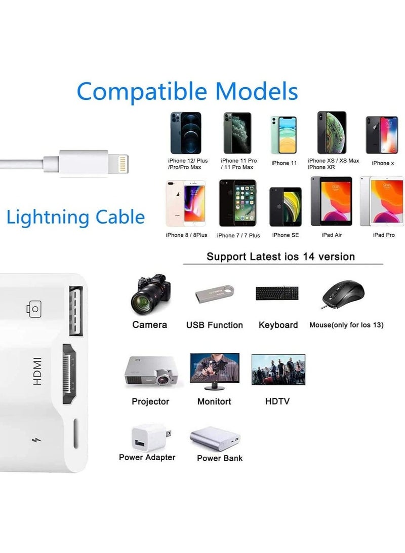 Lightning to USB HDMI Camera Adapter with Power Port 3 in 1 OTG Cable Compatible iPhone 12 11 X 8 7 iPad 1080P Digital AV Monitor Projector Drive Mouse Keyboard MIDI Rj45 9.2 14 - Image 2