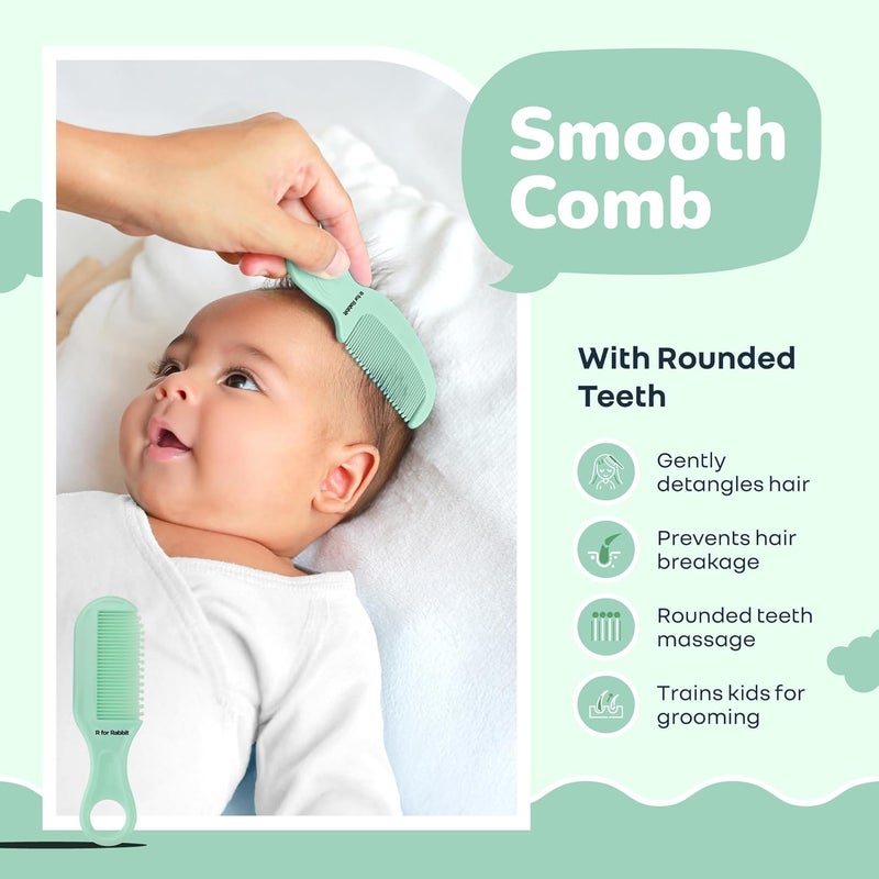 R for Rabbit Stylo Totcare Set Baby Grooming Kit - 4-in-1 Hairbrush, Comb, Scissors & Tweezers for Newborns (Sea Green) - Image 3