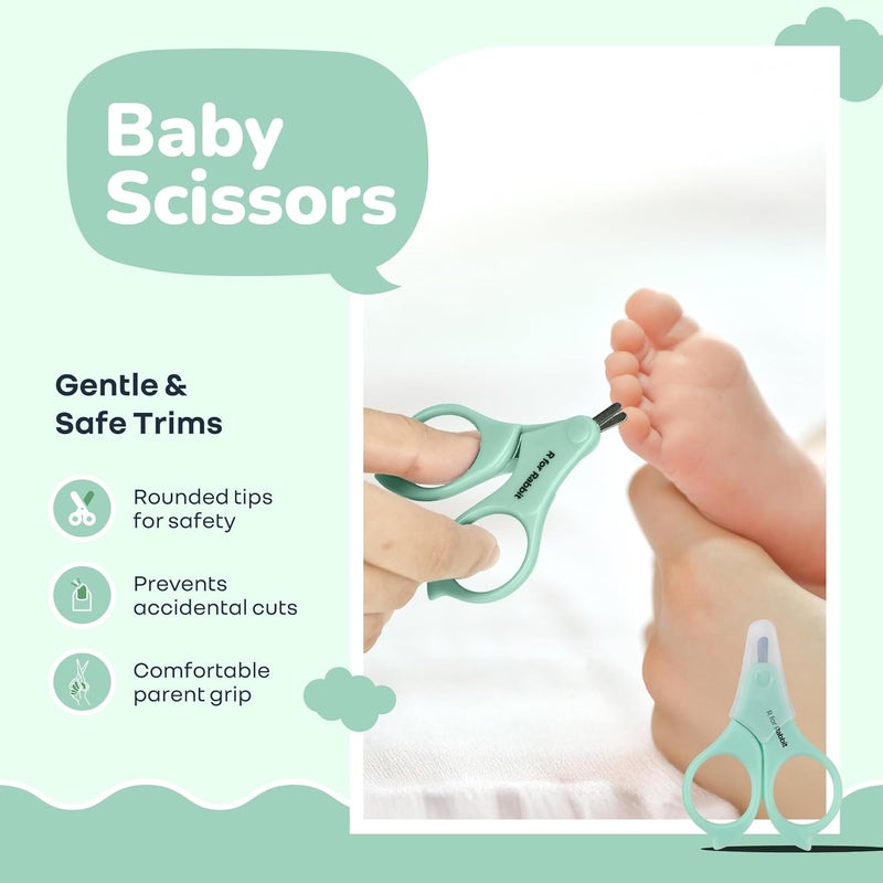 R for Rabbit Stylo Totcare Set Baby Grooming Kit - 4-in-1 Hairbrush, Comb, Scissors & Tweezers for Newborns (Sea Green) - Image 4