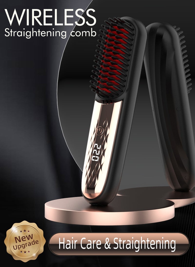 Generic Wireless Hair Straightening Brush, Ceramic Hair Comb Cordless, Fast Heating，Instant Heat， Portable Ionic Ceramic Styling Comb with 4 Temperature Settings, Type-C Charging, Wet Dry，Black and Rose Gold  - Image 1