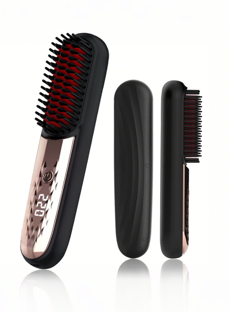 Generic Wireless Hair Straightening Brush, Ceramic Hair Comb Cordless, Fast Heating，Instant Heat， Portable Ionic Ceramic Styling Comb with 4 Temperature Settings, Type-C Charging, Wet Dry，Black and Rose Gold  - Image 4
